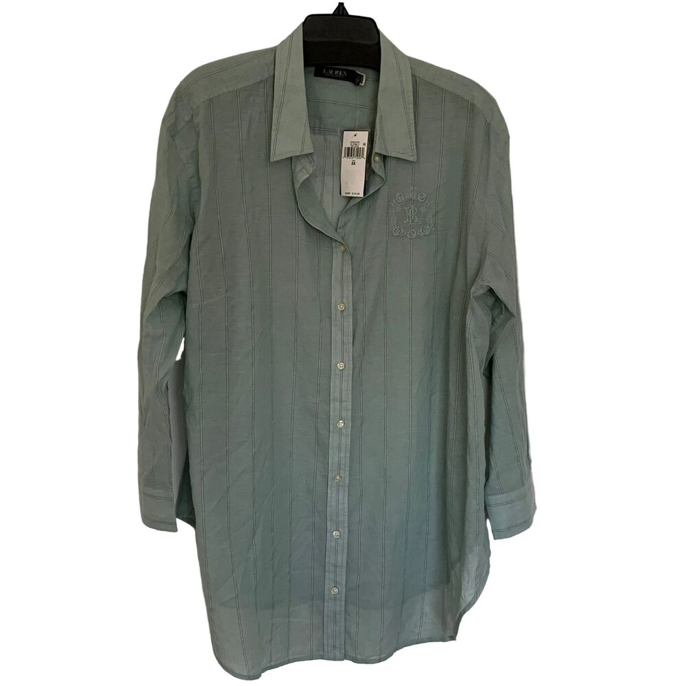 Lauren Ralph Lauren women’s plus size 2X NWT green stripe long sleeve blouse